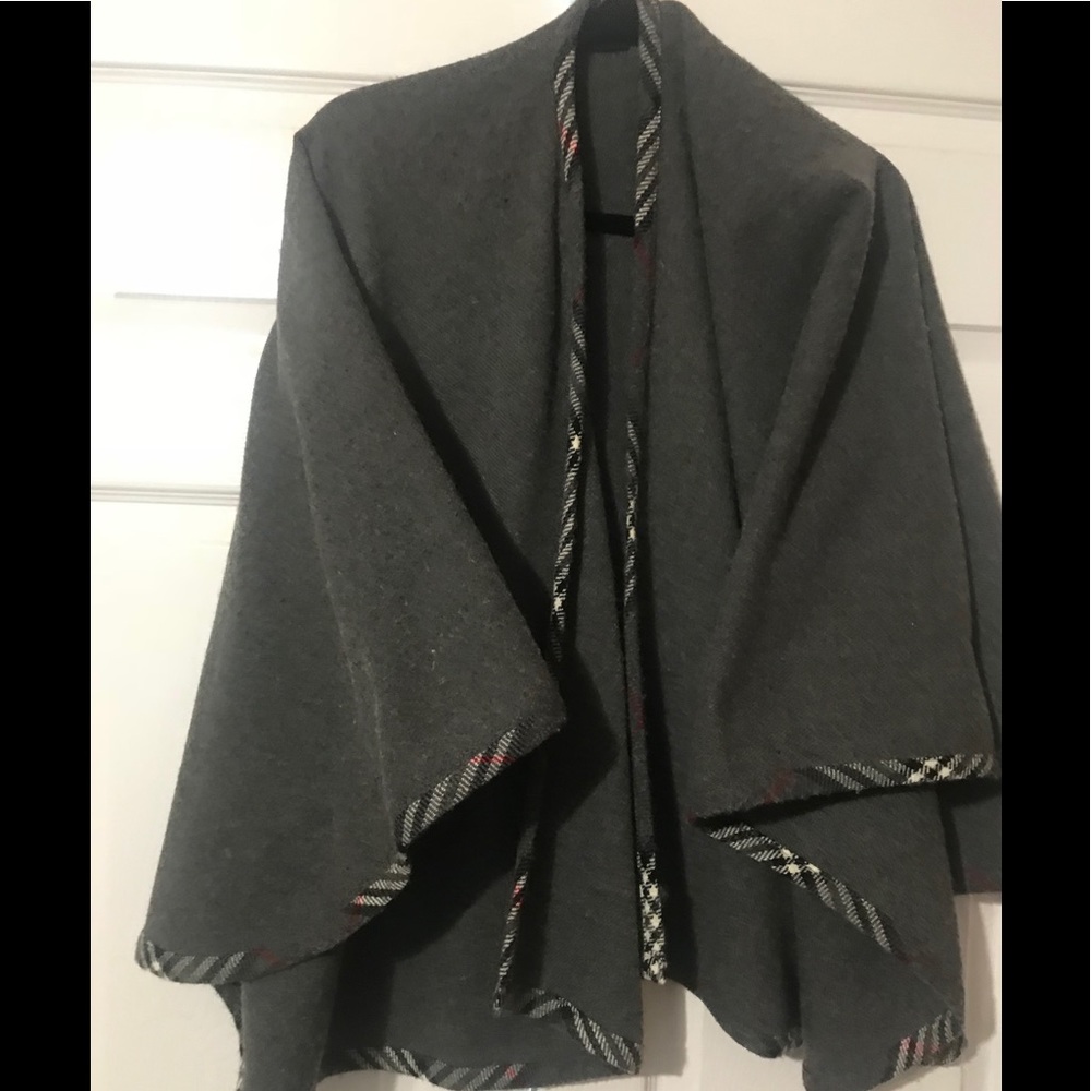 V Fraas Shawl Grey with Plaid trim.